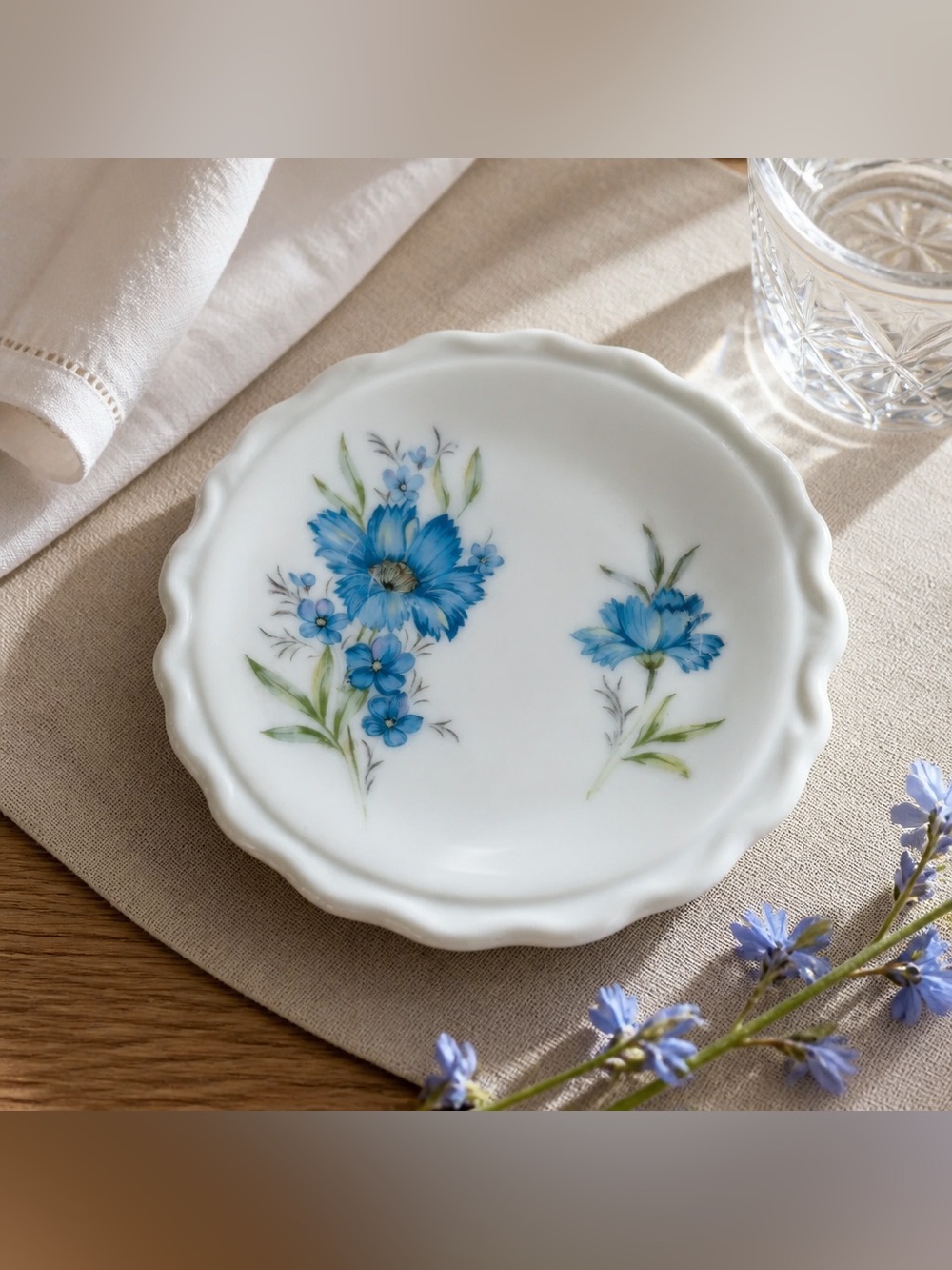Inarco Japan Porcelain Floral Pattern Scalloped Edge Trinket Dish #E 4543